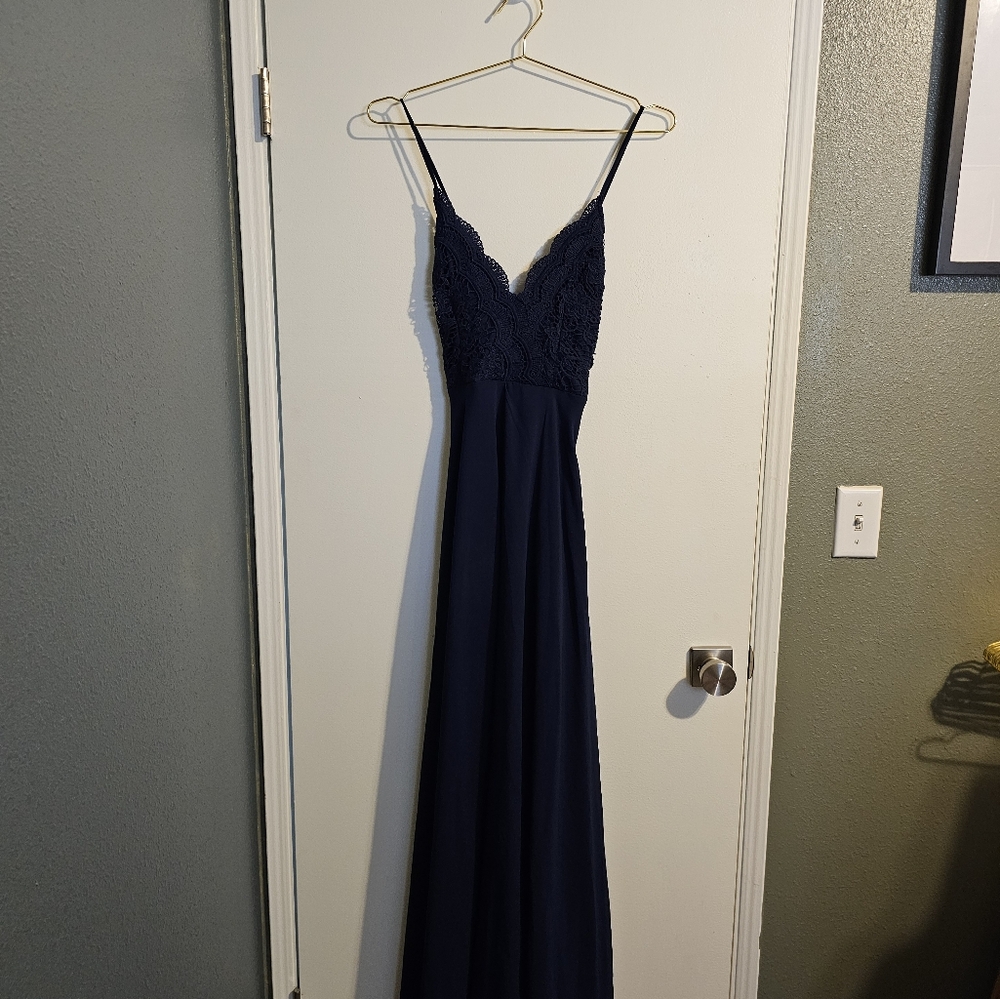 Navy Blue Lulus Lace Top Maxi Dress
